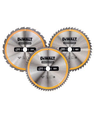 DeWalt DT1964 cirkelzaagbladen set - 305 x 30 x 24t / 48t / 60t voor hout - 3 delige 