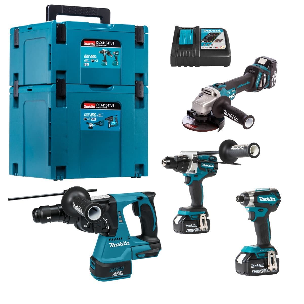 Makita DLX4104TJ1 combiset 4-delig - 3x 18V 5,0Ah + Mbox