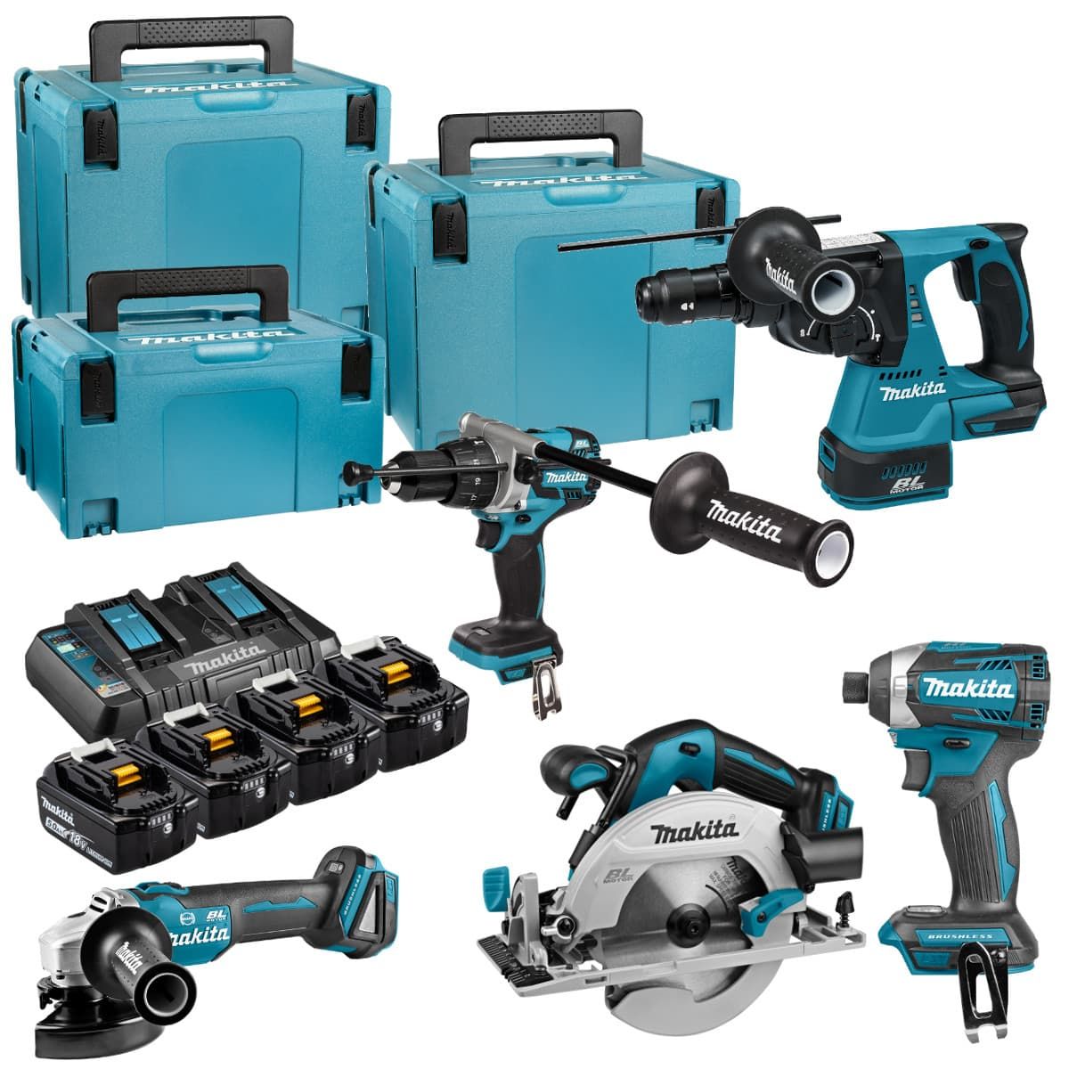 Makita DLX5038PTJ combiset 5-delig - 4x 18V 5,0Ah + Mbox