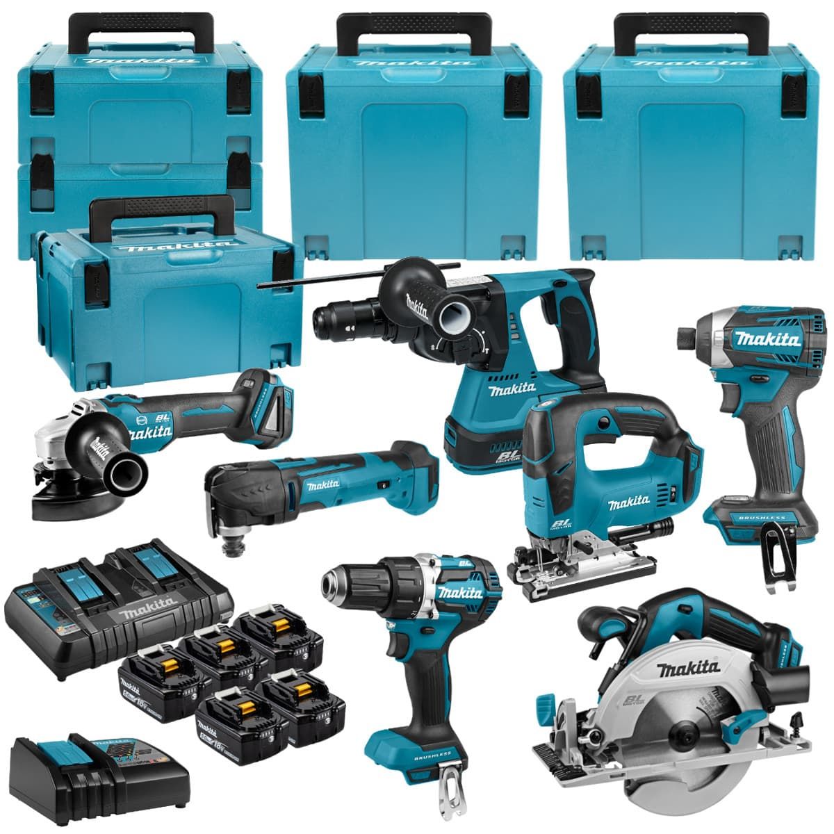 Makita DLX7014PTJ combiset 7-delig - 5x 18V 5,0Ah + Mbox