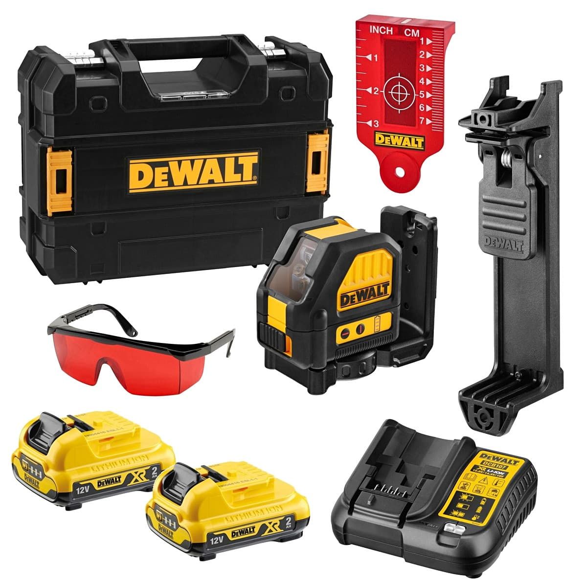 DeWALT DCE088D2R kruislijnlaser rood 10,8V 2,0Ah + koffer