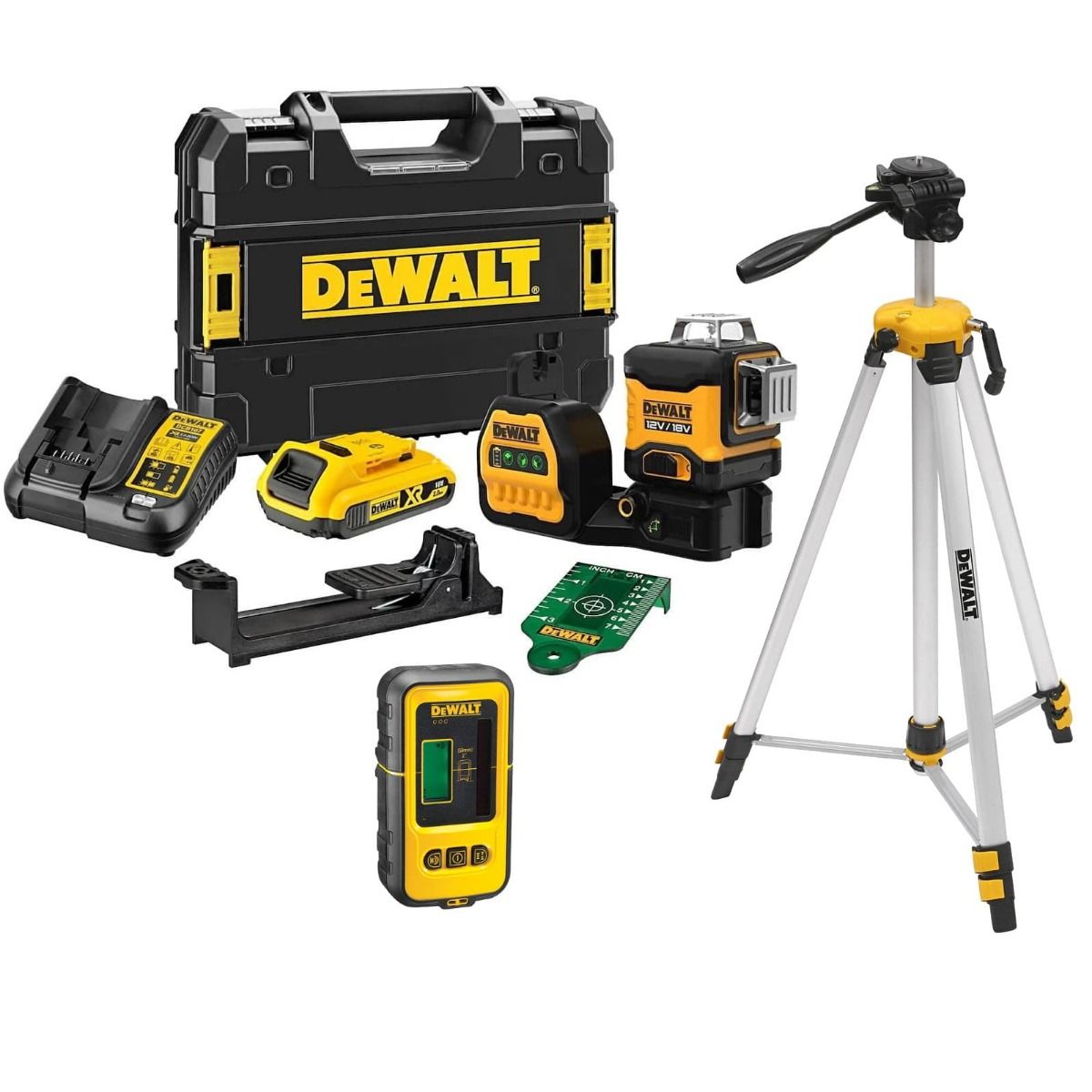 DeWALT DCE089D1GTRID kruislijnlaser groen 360° 10,8V 2,0Ah + ontvanger en statief