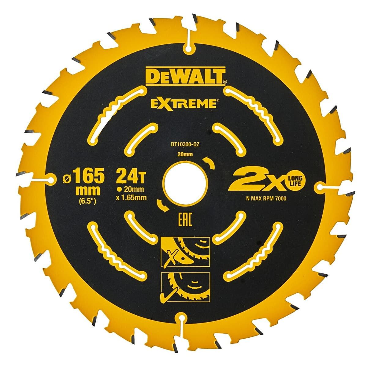 DeWALT DT10300 extreme cirkelzaagblad - 165 x 20 mm 24T