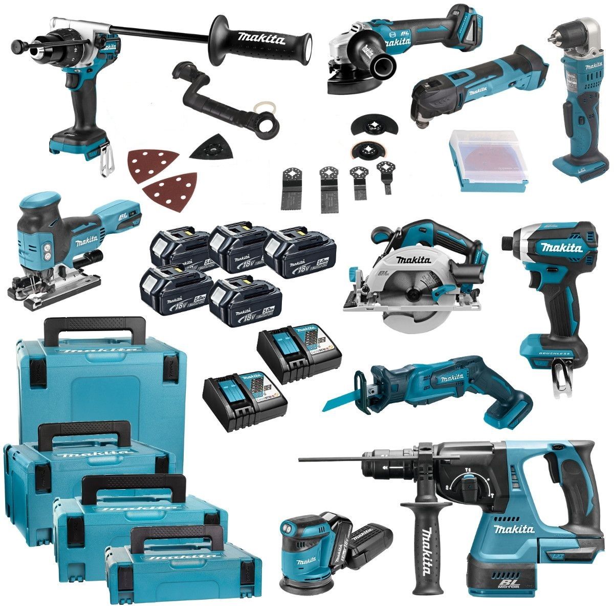 Makita DLX1009TJX1 combiset 10-delig - 18V 5,0Ah + Mbox