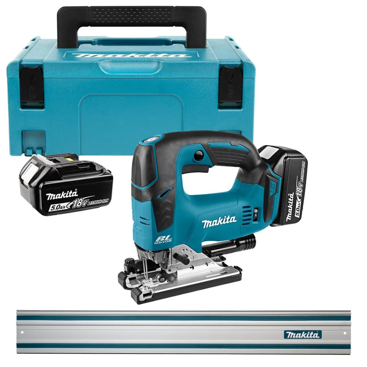 Makita DJV182RTJ accu decoupeerzaag 18V 5,0Ah + geleiderail en Mbox