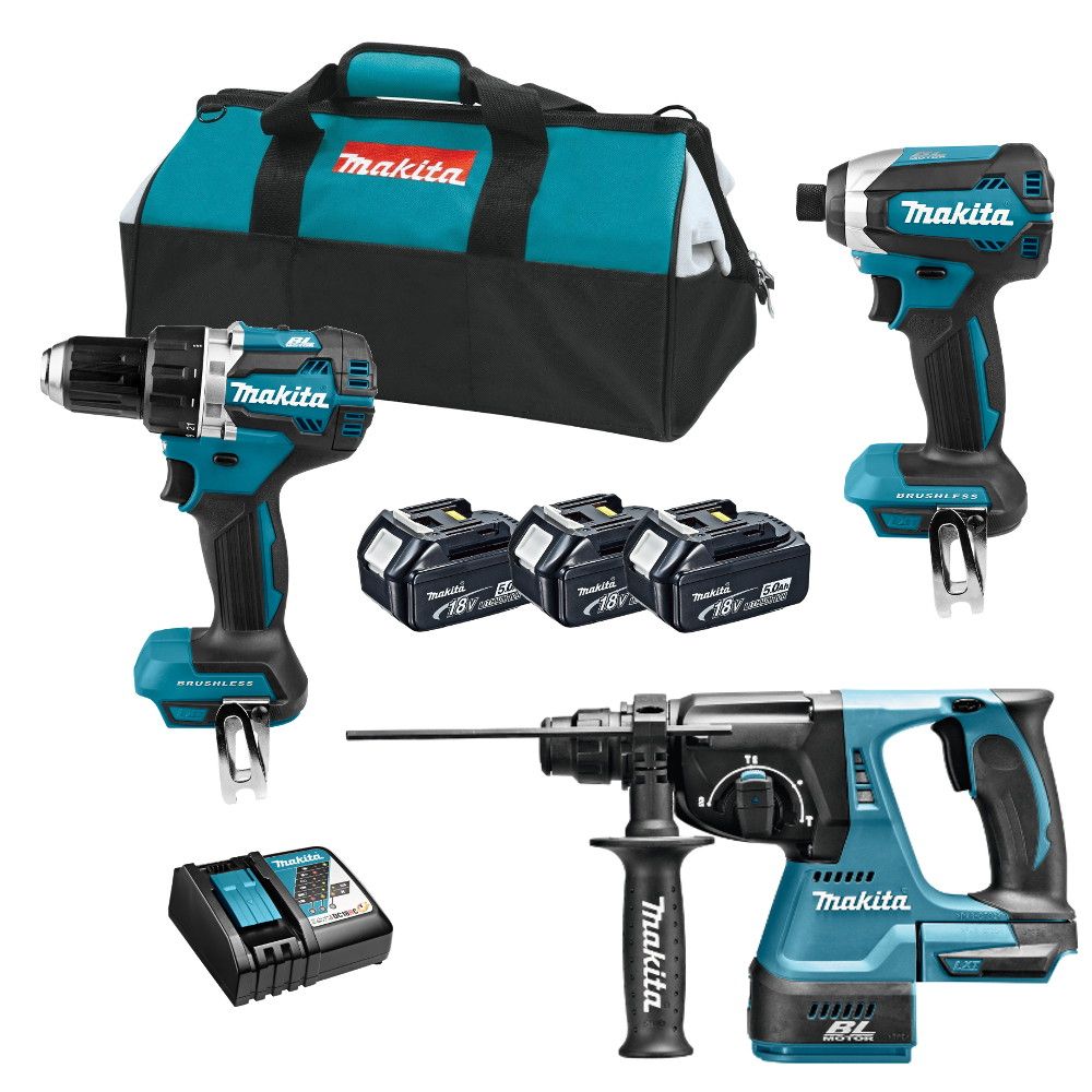 Makita DLX3106TV1 combiset 3-delig - 18V 5,0Ah + tas